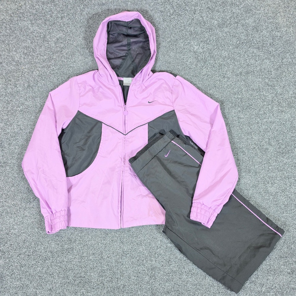 Y2K Nike Womens Medium Purple Black Colorblock Windbreaker Tracksuit Set Stain